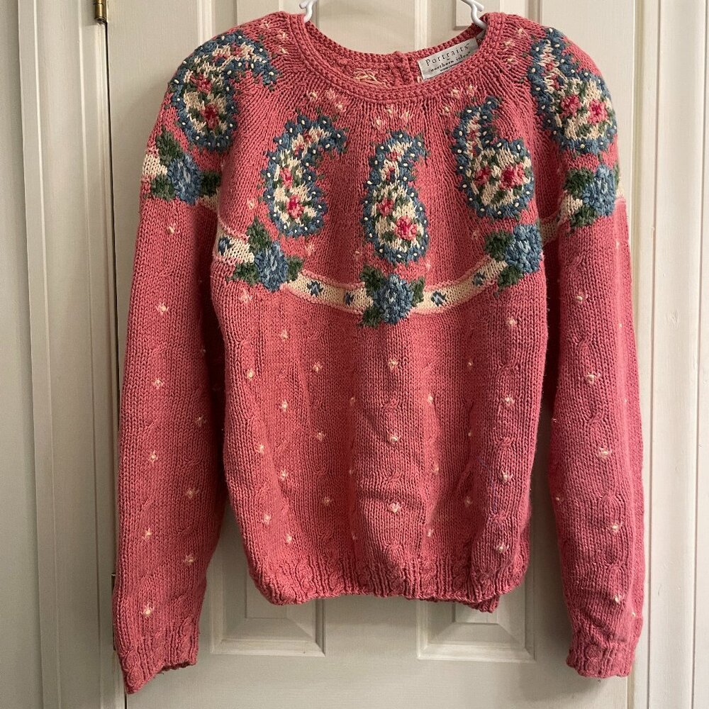Vintage Portraits by Northern Isles Pastel Pink Floral Sweater